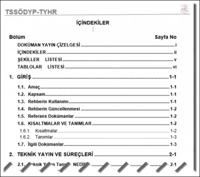 Şekil 11 İçindekiler Listesi (Örnek)